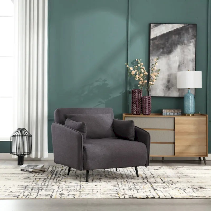 Sillón cama individual convertible tapizado en lino para sala de estar
