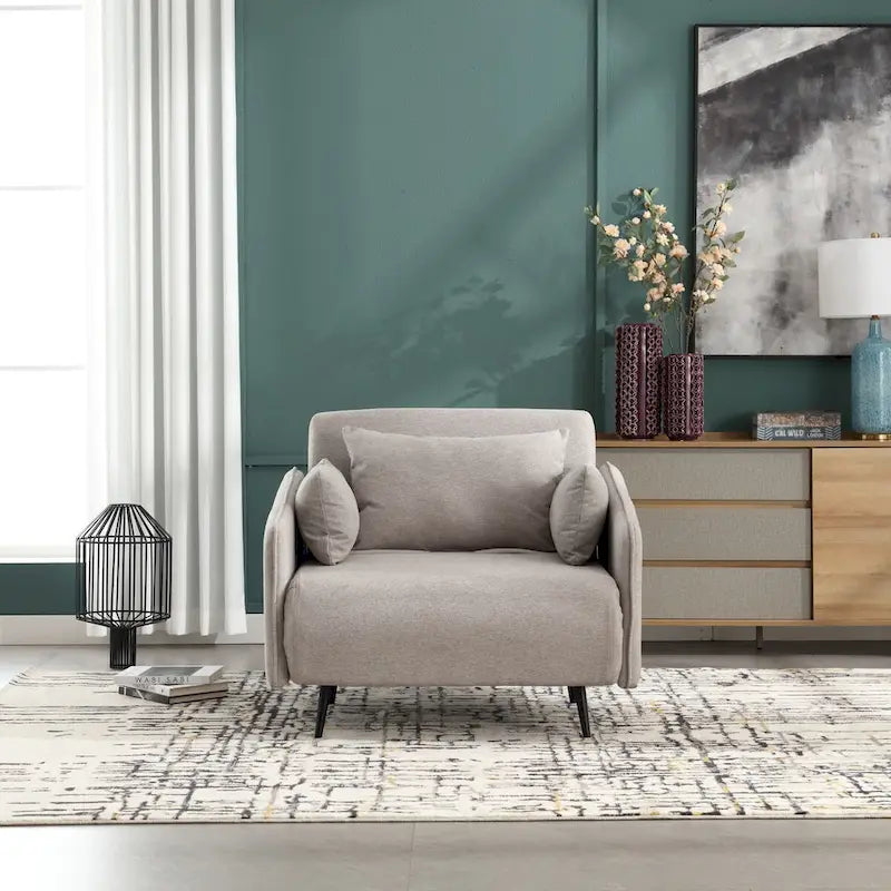 Sillón cama individual convertible tapizado en lino para sala de estar
