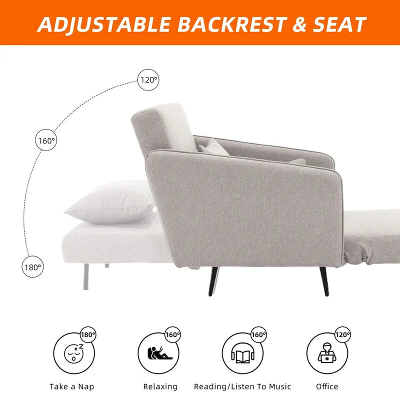 Sillón cama individual convertible tapizado en lino para sala de estar