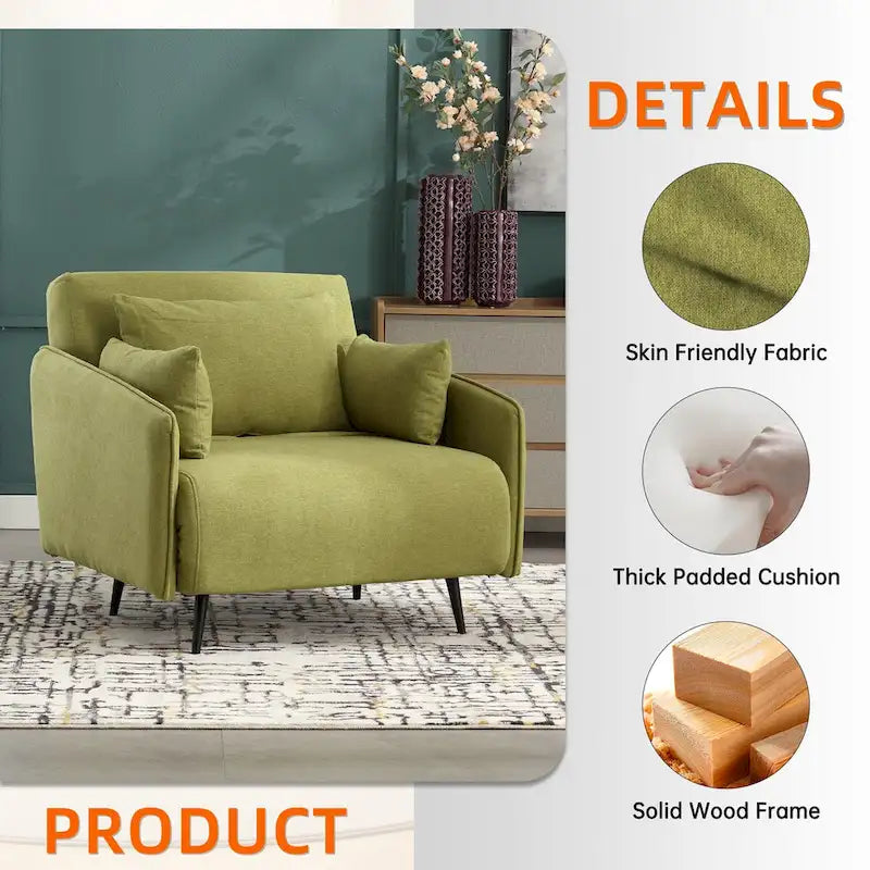 Sillón cama individual convertible tapizado en lino para sala de estar