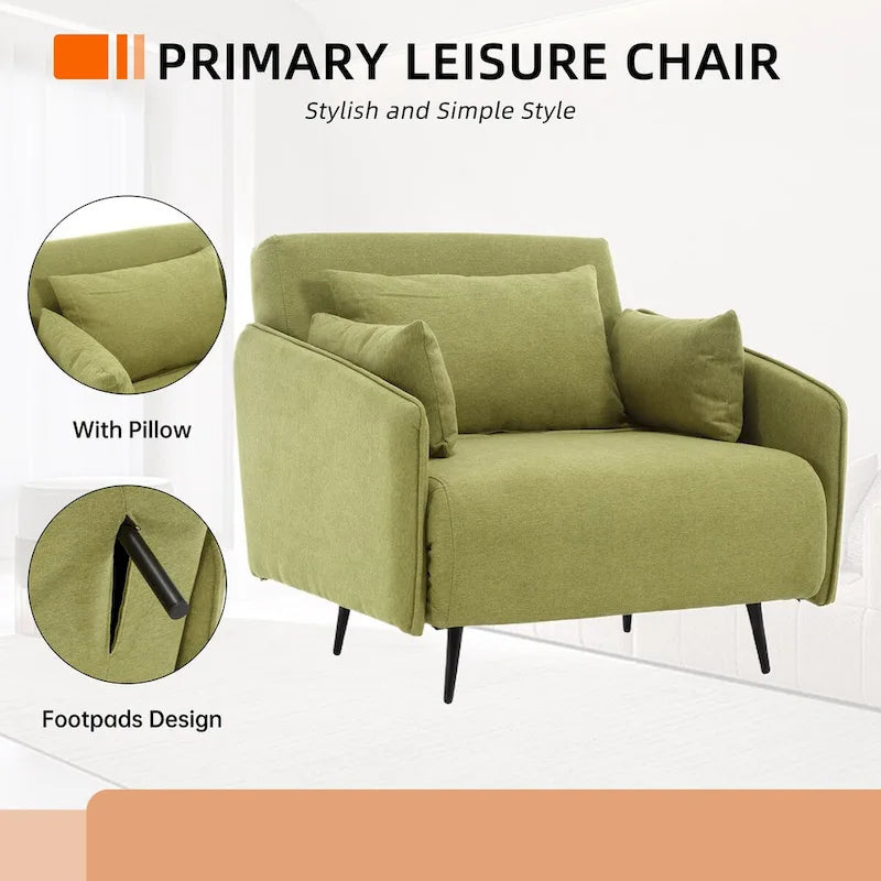 Sillón cama individual convertible tapizado en lino para sala de estar