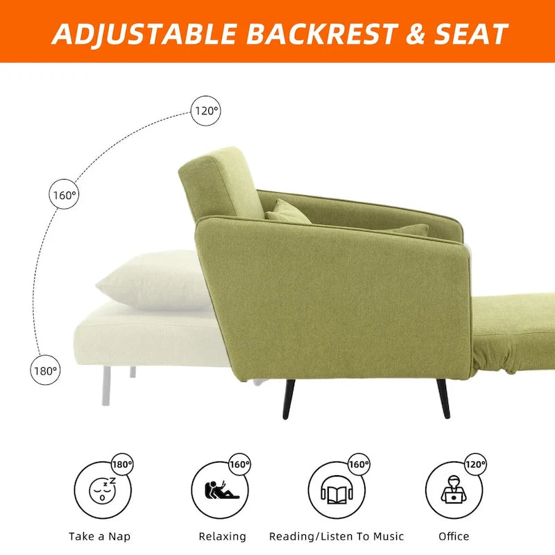 Sillón cama individual convertible tapizado en lino para sala de estar