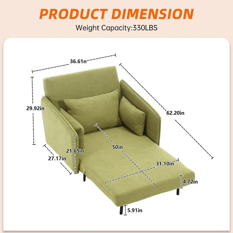 Sillón cama individual convertible tapizado en lino para sala de estar