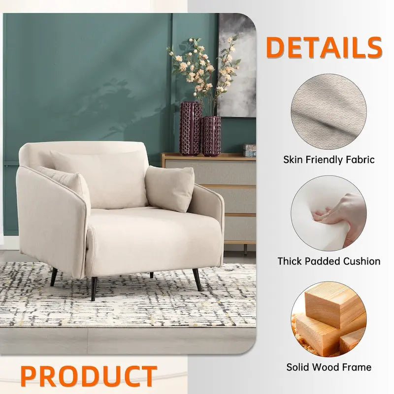 Sillón cama individual convertible tapizado en lino para sala de estar