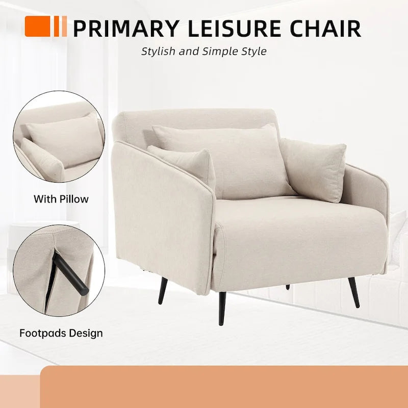 Sillón cama individual convertible tapizado en lino para sala de estar