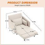 Sillón cama individual convertible tapizado en lino para sala de estar