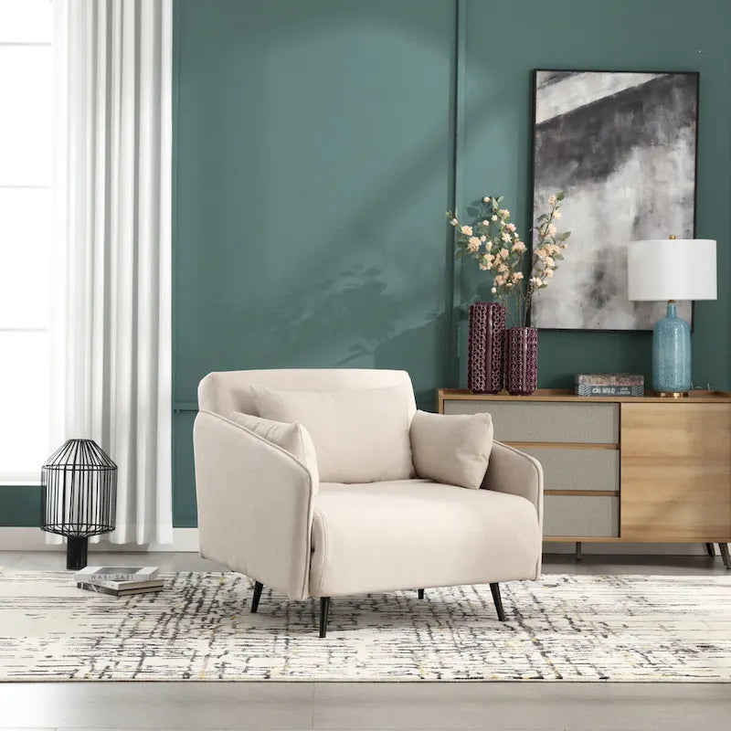 Sillón cama individual convertible tapizado en lino para sala de estar