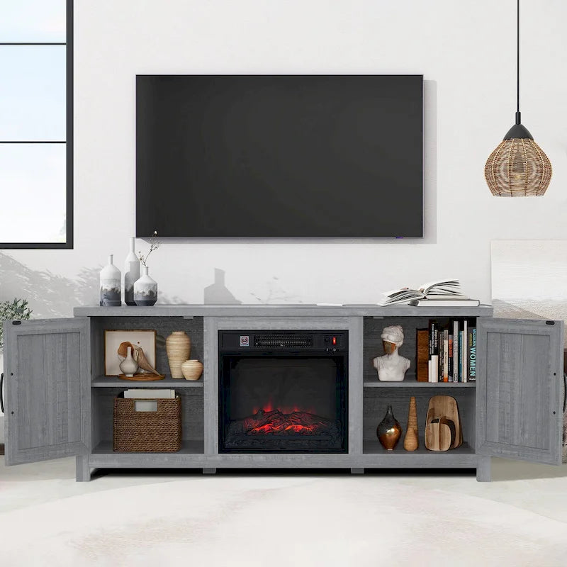 Mueble para TV con chimenea eléctrica gris de 58 pulgadas con chimenea eléctrica de 18 pulgadas