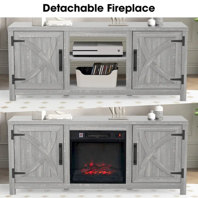 Mueble para TV con chimenea eléctrica gris de 58 pulgadas con chimenea eléctrica de 18 pulgadas