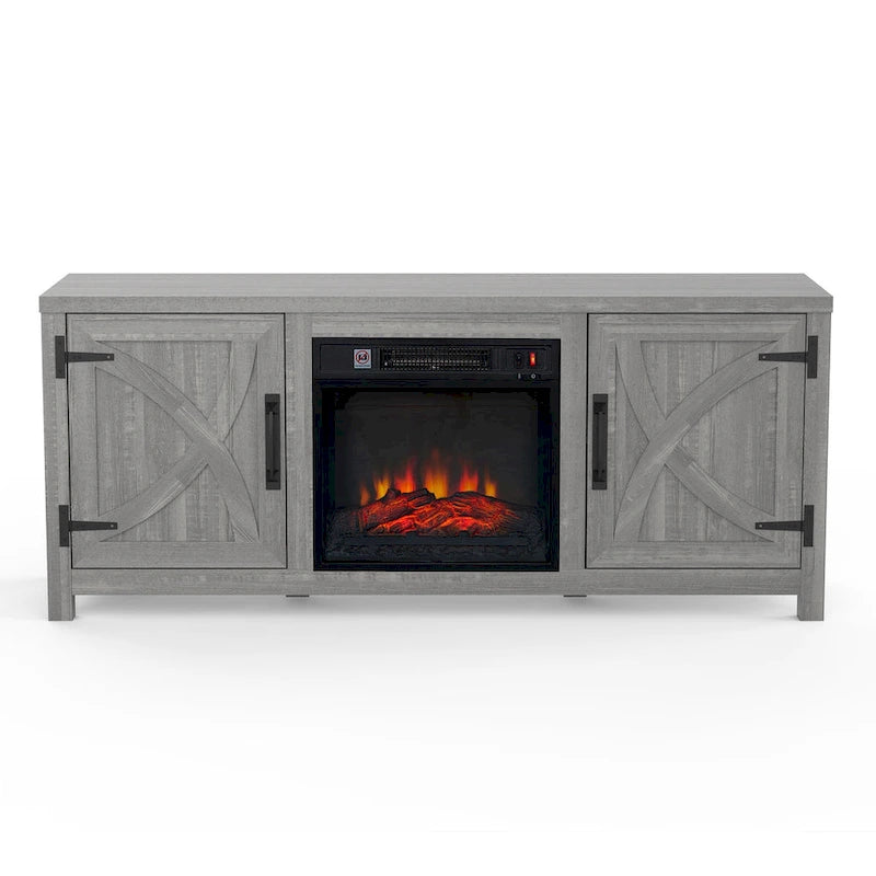 Mueble para TV con chimenea eléctrica gris de 58 pulgadas con chimenea eléctrica de 18 pulgadas