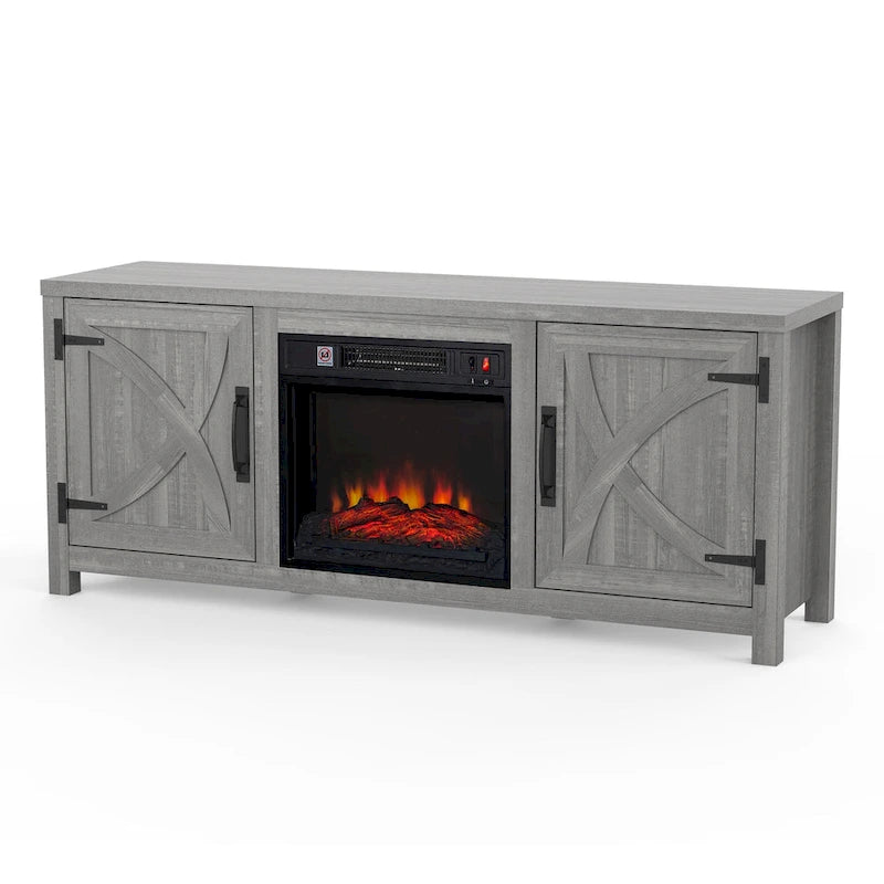 Mueble para TV con chimenea eléctrica gris de 58 pulgadas con chimenea eléctrica de 18 pulgadas