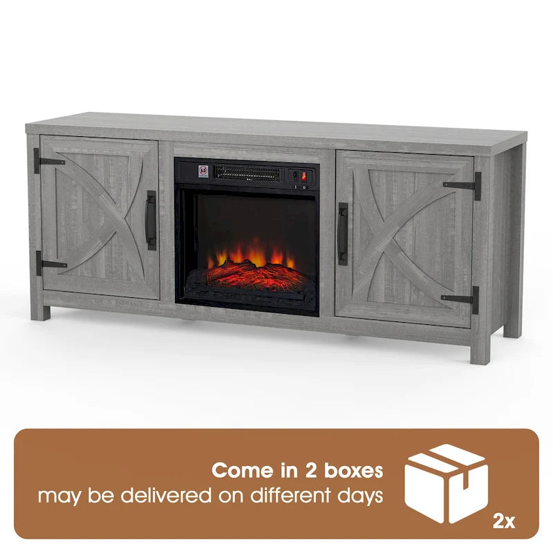 Mueble para TV con chimenea eléctrica gris de 58 pulgadas con chimenea eléctrica de 18 pulgadas