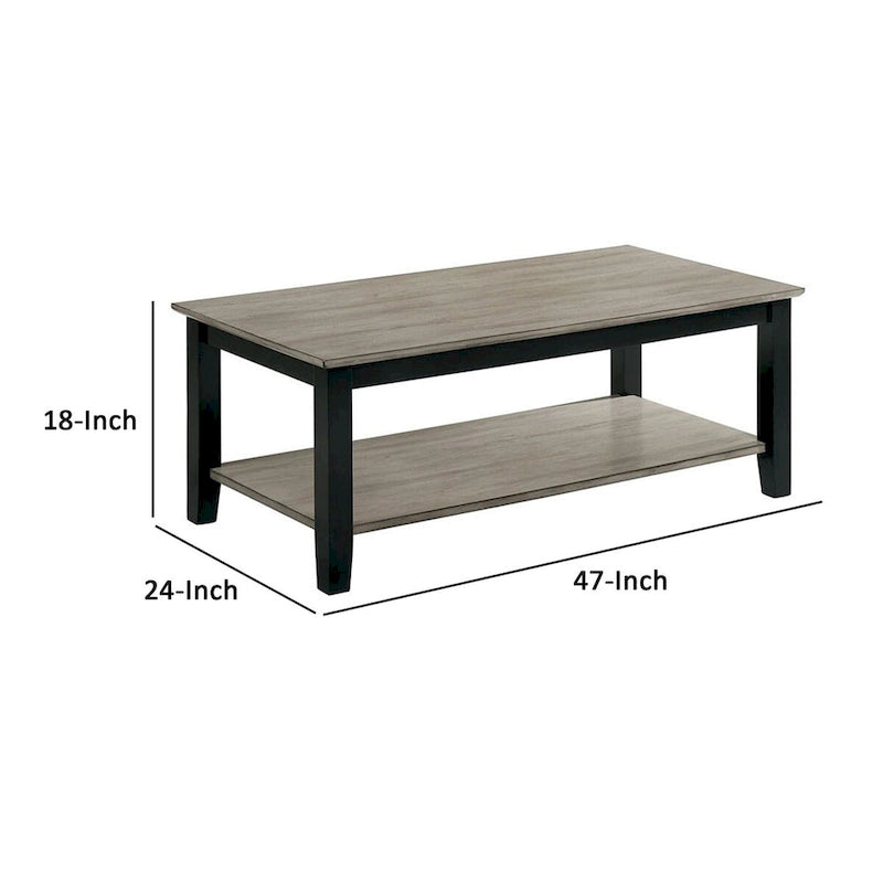Mesa de centro rectangular de 47 pulgadas, un solo estante, veta de madera, gris