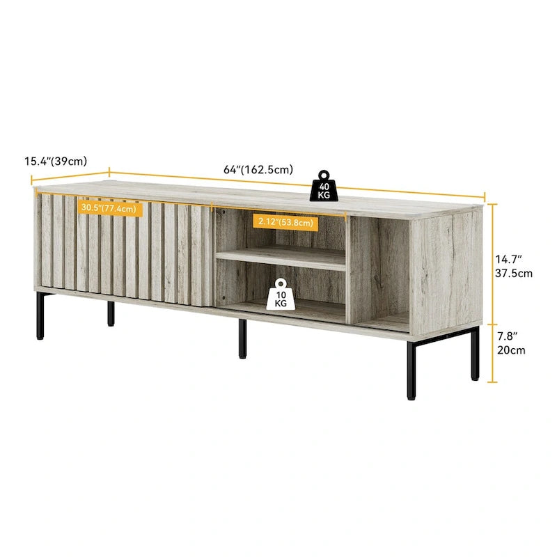 Mueble para TV de 64 pulgadas, puertas corredizas ahuecadas, centro de entretenimiento con estantes ajustables, consola de TV - 64 pulgadas de largo x 15.4 pulgadas de ancho x 22.5 pulgadas de alto